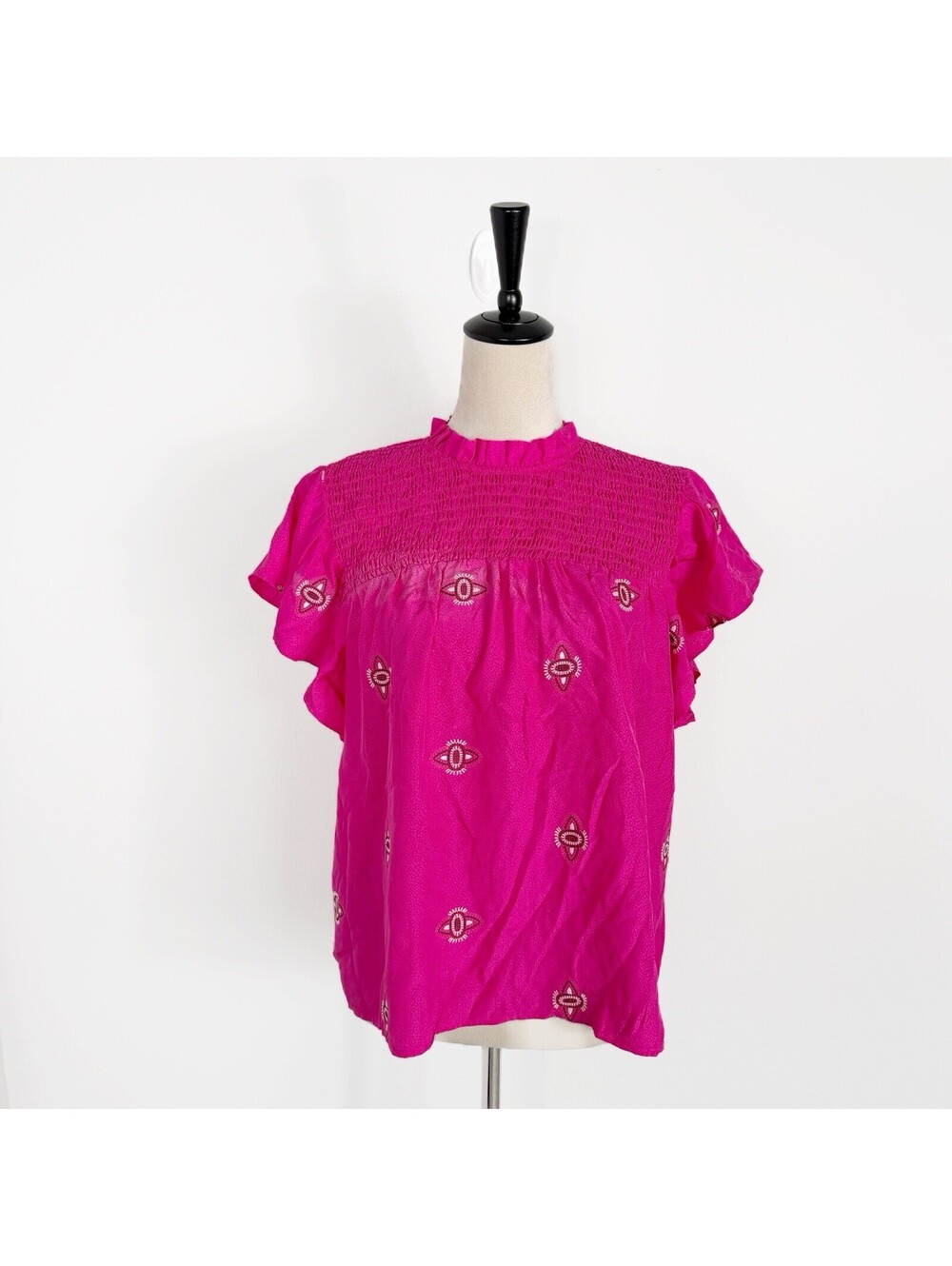 Marie Oliver 100% Silk Pink Short Sleeve Top Blouse Boho Quiet Luxury Small